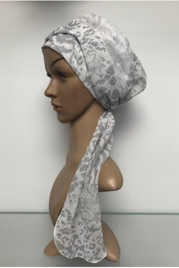 Šátek s dlouhým vázáním bílý/šedy